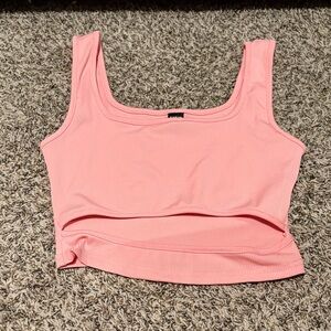 Pink Ribbed Crop Top with Cut Out